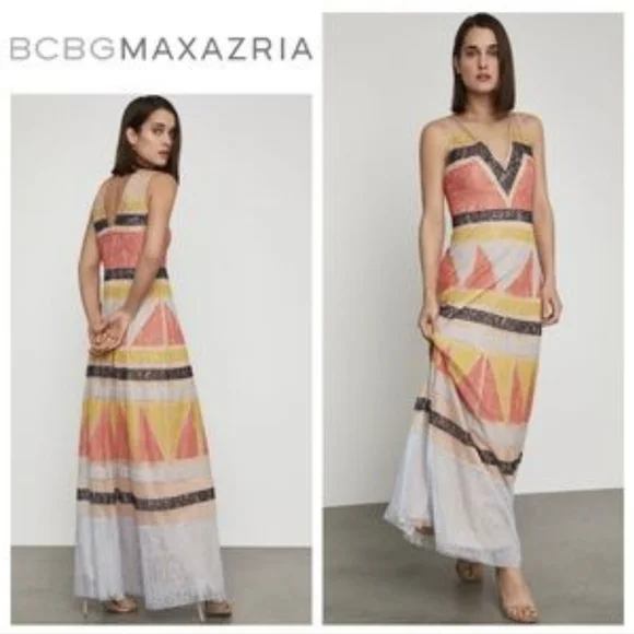 BCBGMAXAZRIA color block lace gown size 0 - Picture 1 of 7